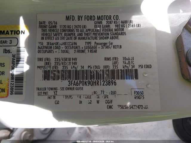 2017 Ford Fusion Titanium მანქანა იყიდება აუქციონზე, vin: 3FA6P0K90HR123896, აუქციონის ნომერი: 46032716