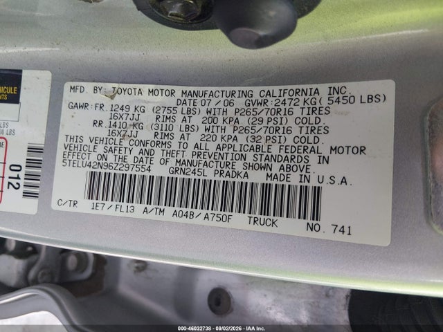 Продаж на аукціоні авто 2006 Toyota Tacoma Base V6, vin: 5TELU42N96Z297554, номер лоту: 46032738