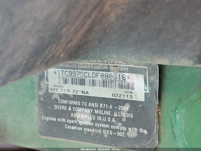 46032765 :رقم المزاد ، 1TC997SCLDF080618 vin ، 2004 John Derre Zero-turn Mowe 997sc3.072 Sd مزاد بيع