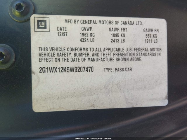 1998 Chevrolet Monte Carlo Z34 მანქანა იყიდება აუქციონზე, vin: 2G1WX12K5W9207470, აუქციონის ნომერი: 46032781