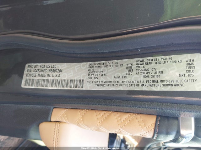 46032795 :رقم المزاد ، 1C4RJHEG1N8607204 vin ، 2022 Jeep Grand Cherokee Summit 4x4 مزاد بيع