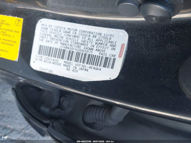 46032796 :رقم المزاد ، JTHBN30FX20065875 vin ، 2002 Lexus Ls 430 مزاد بيع