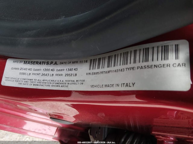 Продажа на аукционе авто 2015 Maserati Ghibli S Q4, vin: ZAM57RTAXF1143143, номер лота: 46032807