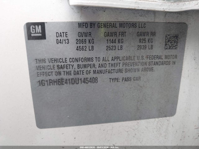 46032820 :رقم المزاد ، 1G1RH6E41DU145408 vin ، 2013 Chevrolet Volt مزاد بيع