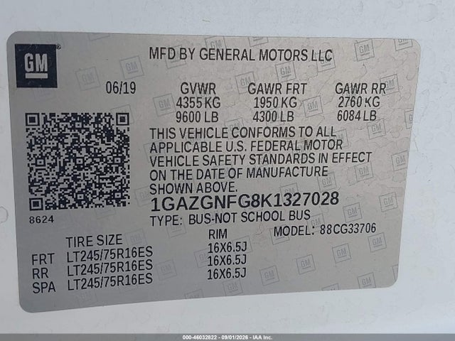 Chevrolet Express 3500 Ls 2019 1GAZGNFG8K1327028 Image 9