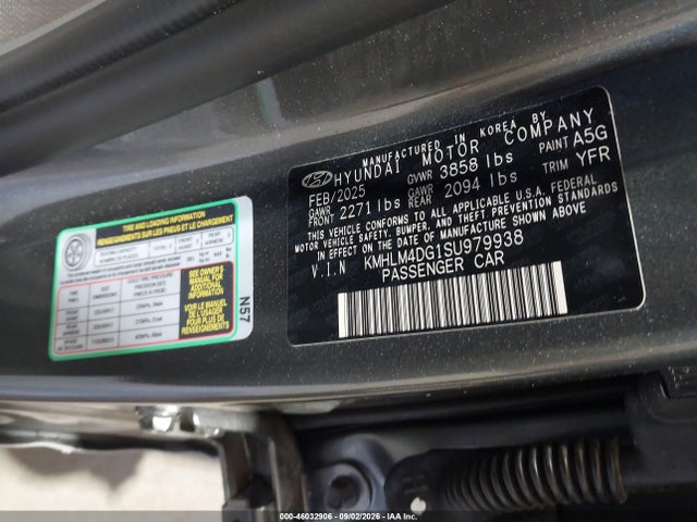 Продаж на аукціоні авто 2025 Hyundai Elantra Sel Sport, vin: KMHLM4DG1SU979938, номер лоту: 46032906