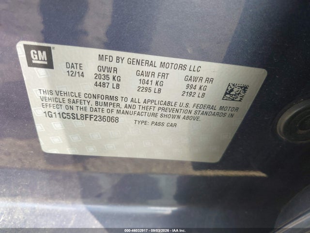 Продаж на аукціоні авто 2015 Chevrolet Malibu 1lt, vin: 1G11C5SL8FF236068, номер лоту: 46032917