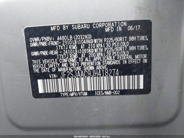 Продаж на аукціоні авто 2018 Subaru Forester 2.5i, vin: JF2SJAAC9JH418274, номер лоту: 46032920