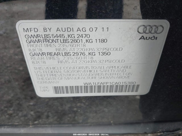 Продаж на аукціоні авто 2012 Audi Q5 2.0t Premium, vin: WA1LFAFP1CA015380, номер лоту: 46032924