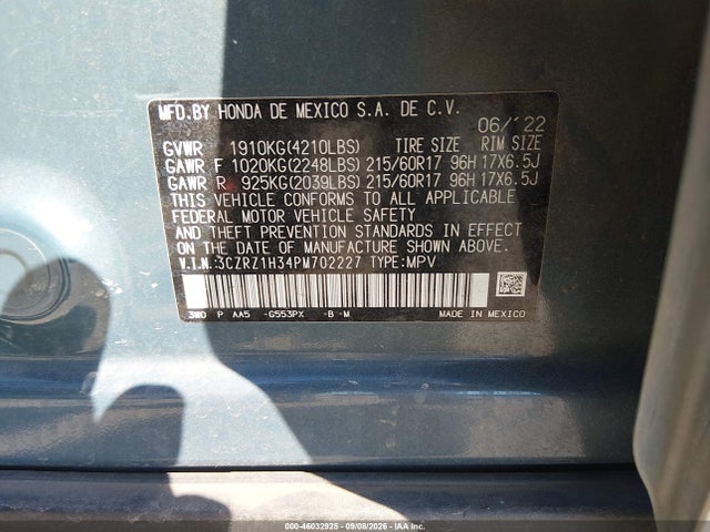 Aukcja sprzedaży 2023 Honda Hr-v 2wd Lx, vin: 3CZRZ1H34PM702227, numer aukcji: 46032925