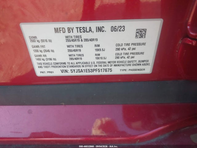 5YJSA1E53PF517675 Tesla Model S Dual Motor All-wheel Drive/standard Range