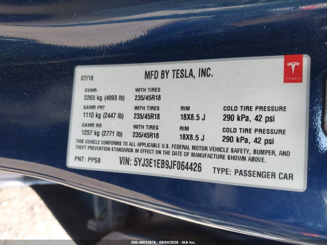 Aukcja sprzedaży 2018 Tesla Model 3 Long Range/performance, vin: 5YJ3E1EB9JF064426, numer aukcji: 46032976
