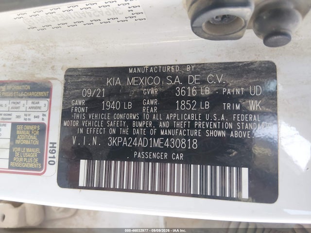 Продаж на аукціоні авто 2021 Kia Rio Lx, vin: 3KPA24AD1ME430818, номер лоту: 46032977