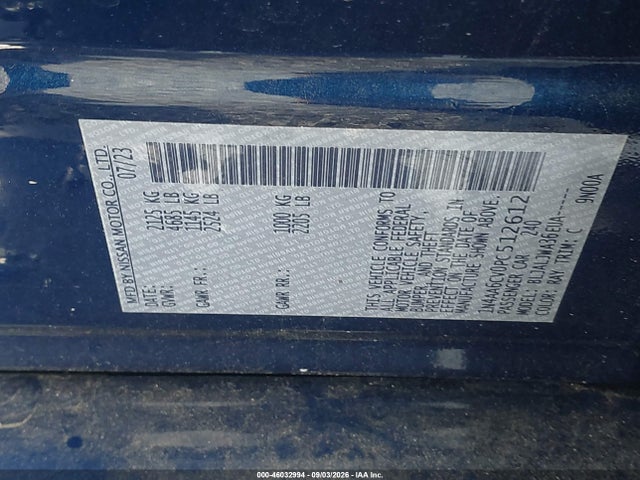 Продаж на аукціоні авто 2023 Nissan Maxima Sv Xtronic Cvt, vin: 1N4AA6CV0PC512612, номер лоту: 46032994