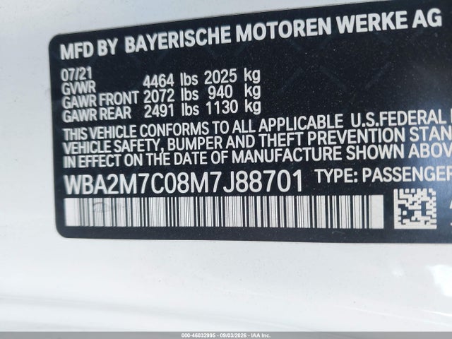 46032995 :رقم المزاد ، WBA2M7C08M7J88701 vin ، 2021 Bmw 230i مزاد بيع