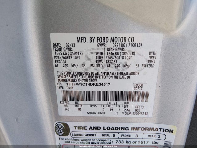 Aukcja sprzedaży 2013 Ford F-150 Xlt, vin: 1FTFW1CT4DKE34517, numer aukcji: 46032996