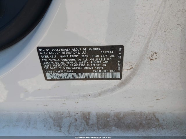 1VWBS7A36FC021654 Volkswagen Passat 1.8t Se