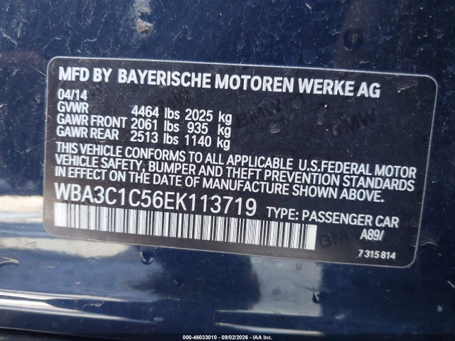 Aukcja sprzedaży 2014 Bmw 328i, vin: WBA3C1C56EK113719, numer aukcji: 46033010