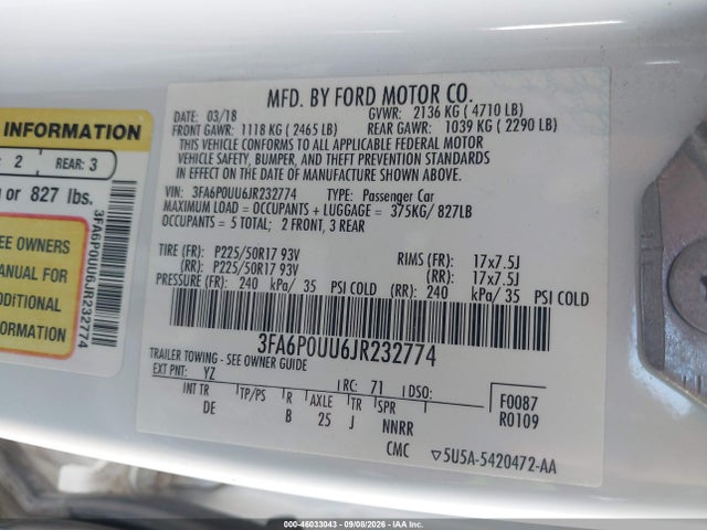 Ford Fusion Hybrid S 2018 3FA6P0UU6JR232774 Image 9