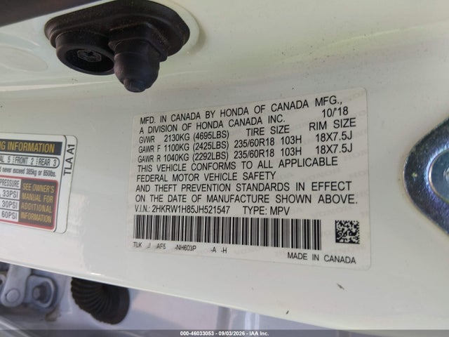 Продажа на аукционе авто 2018 Honda Cr-v Ex-l/ex-l Navi, vin: 2HKRW1H85JH521547, номер лота: 46033053