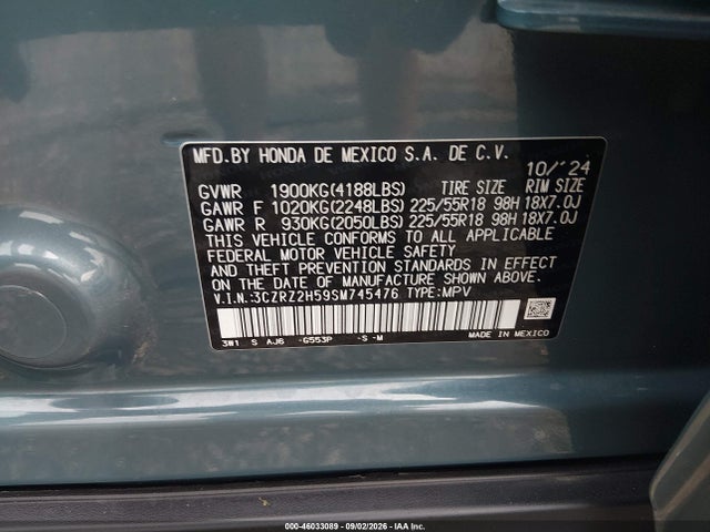 Aukcja sprzedaży 2025 Honda Hr-v Awd Sport, vin: 3CZRZ2H59SM745476, numer aukcji: 46033089