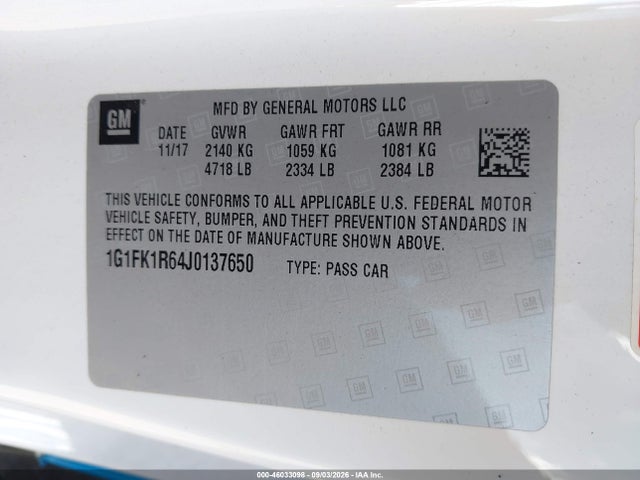 Продажа на аукционе авто 2018 Chevrolet Camaro Zl1, vin: 1G1FK1R64J0137650, номер лота: 46033098