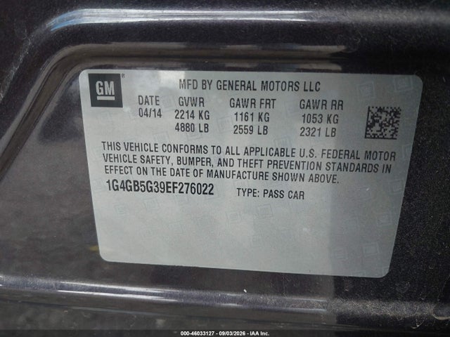 Продажа на аукционе авто 2014 Buick Lacrosse Leather Group, vin: 1G4GB5G39EF276022, номер лота: 46033127