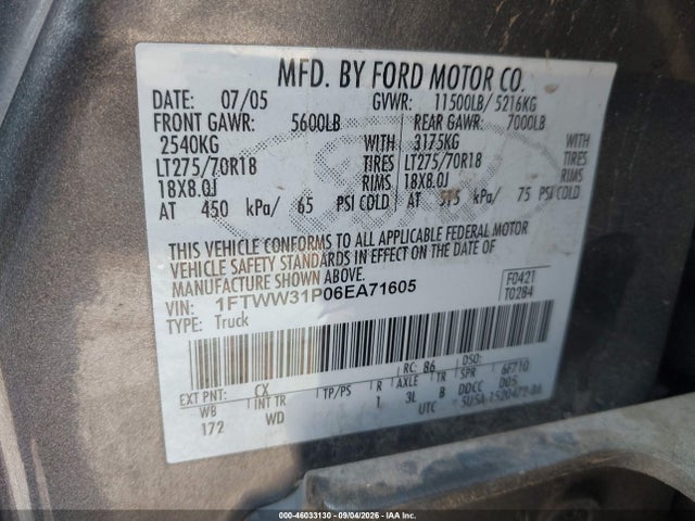 Продаж на аукціоні авто 2006 Ford F-350 Lariat/xl/xlt, vin: 1FTWW31P06EA71605, номер лоту: 46033130