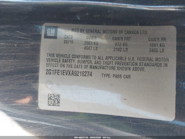 46033135 :رقم المزاد ، 2G1FE1EVXA9218274 vin ، 2010 Chevrolet Camaro 1ls مزاد بيع