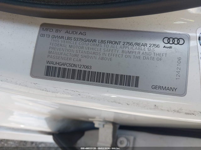 Aukcja sprzedaży 2013 Audi A6 3.0t Premium, vin: WAUHGAFC5DN127063, numer aukcji: 46033139