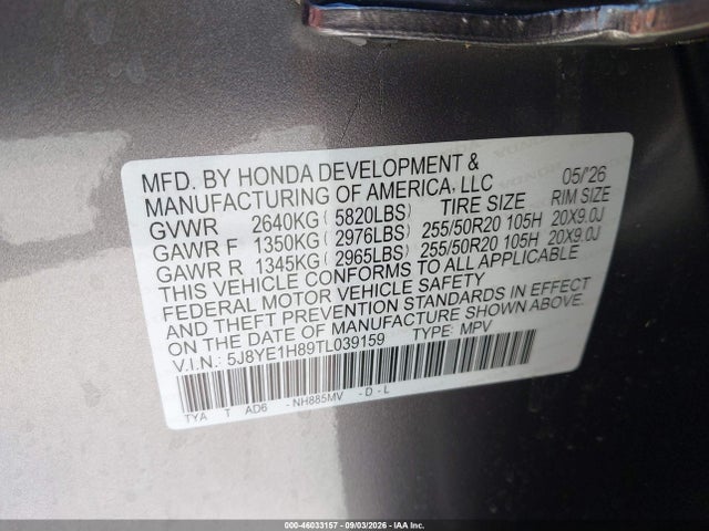 2026 Acura Mdx Advance Package მანქანა იყიდება აუქციონზე, vin: 5J8YE1H89TL039159, აუქციონის ნომერი: 46033157