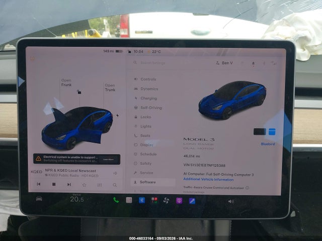 Продажа на аукционе авто 2022 Tesla Model 3 Long Range Dual Motor All-wheel Drive, vin: 5YJ3E1EB7NF125388, номер лота: 46033164