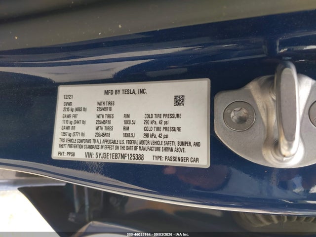 Продажа на аукционе авто 2022 Tesla Model 3 Long Range Dual Motor All-wheel Drive, vin: 5YJ3E1EB7NF125388, номер лота: 46033164