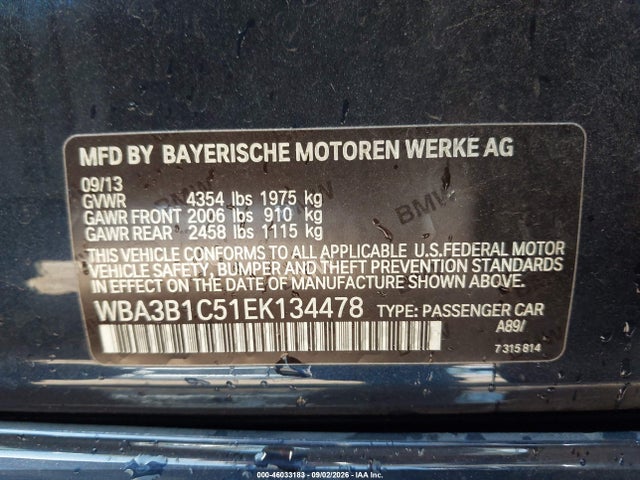 Продажа на аукционе авто 2014 Bmw 320i, vin: WBA3B1C51EK134478, номер лота: 46033183