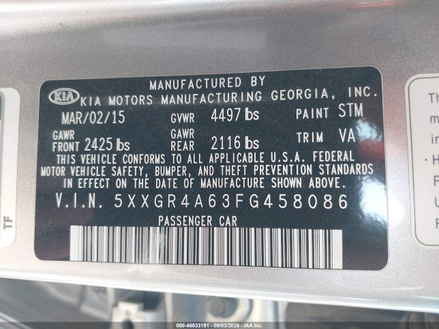 5XXGR4A63FG458086 KIA Optima Sx Turbo
