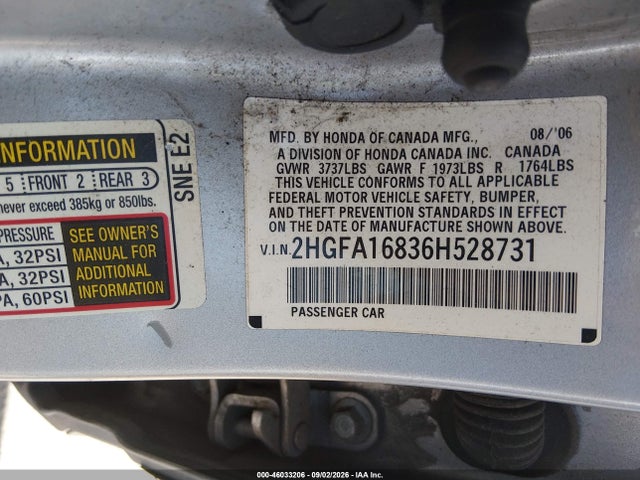 Продаж на аукціоні авто 2006 Honda Civic Ex, vin: 2HGFA16836H528731, номер лоту: 46033206
