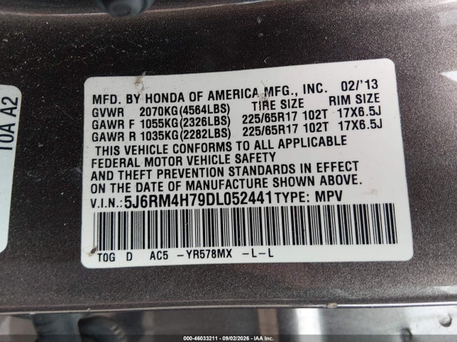 Продаж на аукціоні авто 2013 Honda Cr-v Ex-l, vin: 5J6RM4H79DL052441, номер лоту: 46033211