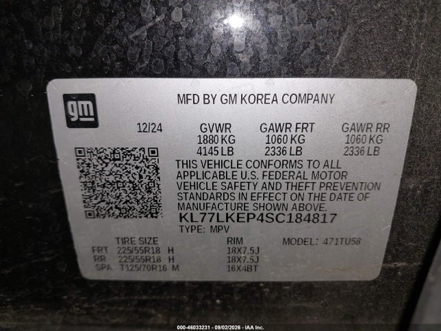 Aukcja sprzedaży 2025 Chevrolet Trax Fwd Activ, vin: KL77LKEP4SC184817, numer aukcji: 46033231
