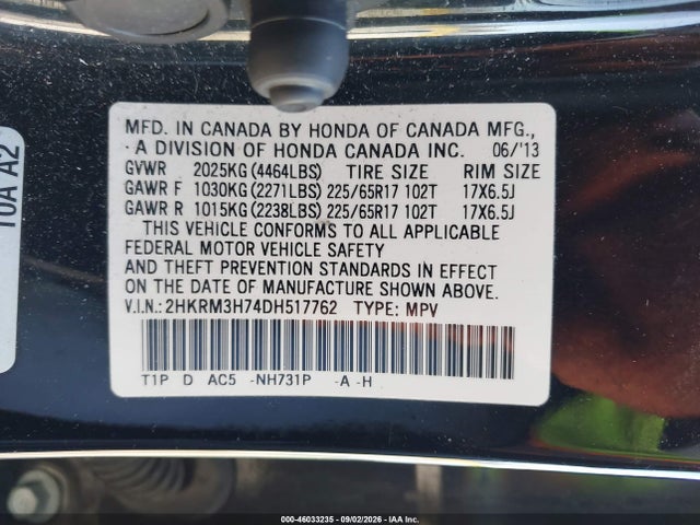 Продажа на аукционе авто 2013 Honda Cr-v Ex-l, vin: 2HKRM3H74DH517762, номер лота: 46033235