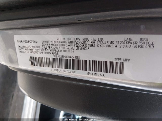 Aukcja sprzedaży 2009 Subaru Outback 2.5i, vin: 4S4BP61C097346288, numer aukcji: 46033239