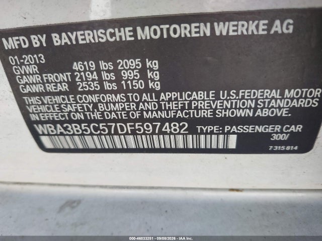 46033251 :رقم المزاد ، WBA3B5C57DF597482 vin ، 2013 Bmw 328i Xdrive مزاد بيع