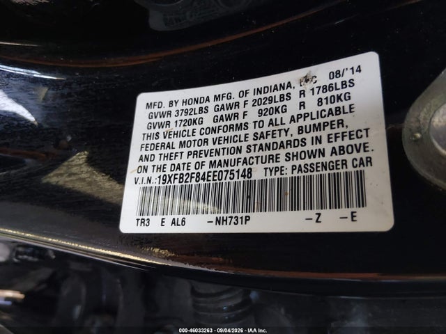 Aukcja sprzedaży 2014 Honda Civic Ex, vin: 19XFB2F84EE075148, numer aukcji: 46033263