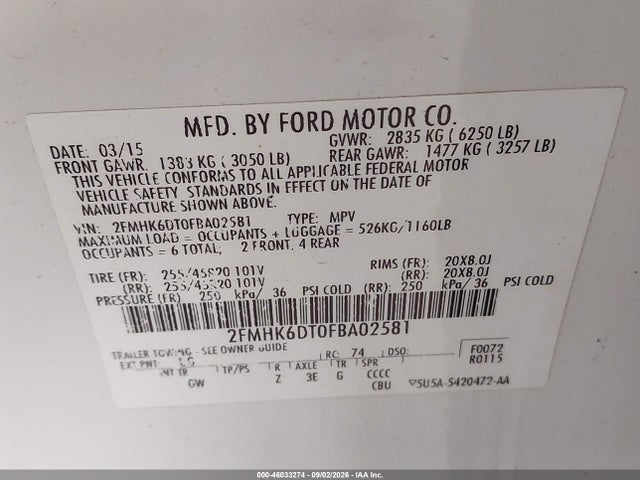 Ford Flex Limited 2015 2FMHK6DT0FBA02581 Image 9