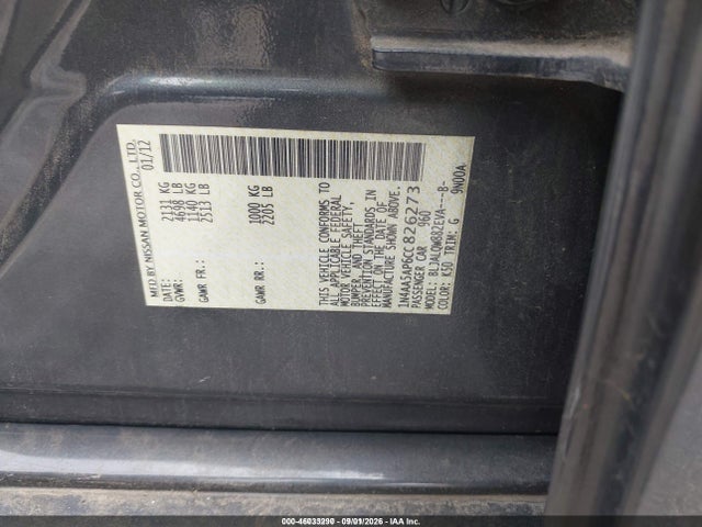 46033290 :رقم المزاد ، 1N4AA5AP6CC826273 vin ، 2012 Nissan Maxima 3.5 S مزاد بيع