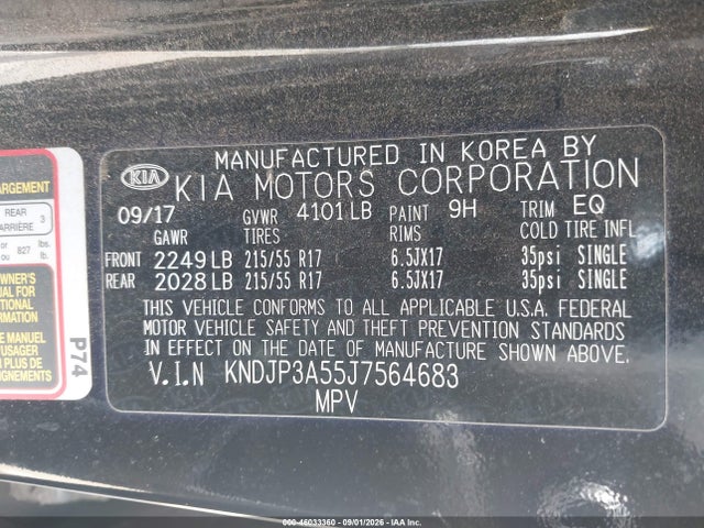 46033360 :رقم المزاد ، KNDJP3A55J7564683 vin ، 2018 Kia Soul + مزاد بيع