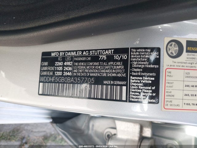 Aukcja sprzedaży 2011 Mercedes-benz E 350, vin: WDDHF5GB0BA357705, numer aukcji: 46033372