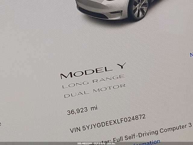 46033385 :رقم المزاد ، 5YJYGDEEXLF024872 vin ، 2020 Tesla Model Y Long Range Dual Motor All-wheel Drive مزاد بيع