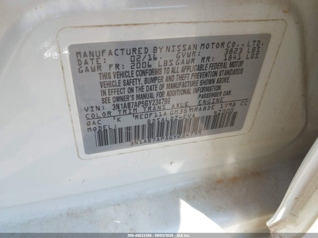 Продаж на аукціоні авто 2016 Nissan Sentra Sv, vin: 3N1AB7AP5GY234799, номер лоту: 46033386