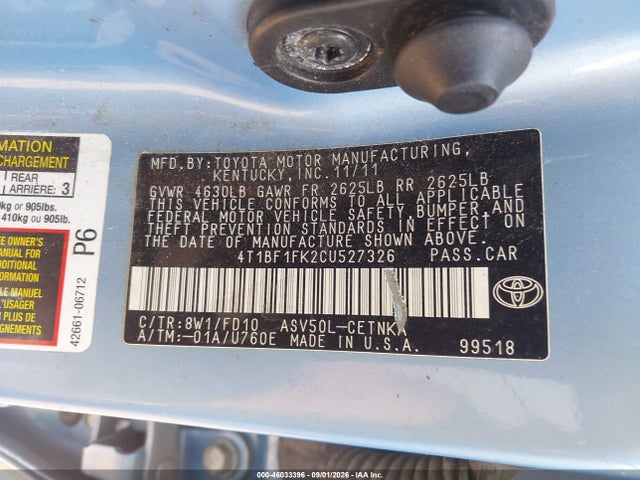 Aukcja sprzedaży 2012 Toyota Camry Le, vin: 4T1BF1FK2CU527326, numer aukcji: 46033396