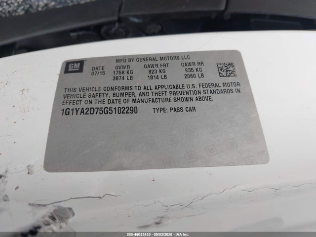 Продаж на аукціоні авто 2016 Chevrolet Corvette Stingray, vin: 1G1YA2D75G5102290, номер лоту: 46033430